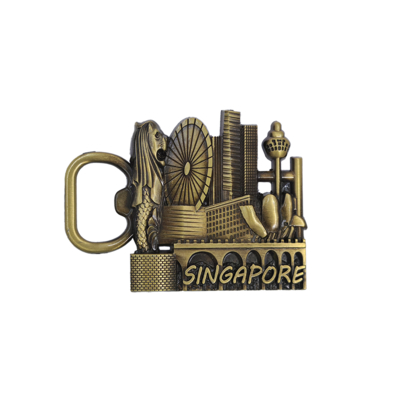 acheter Décapsuleur avec inscription Singapour, doré antique, métal vintage moulé sous pression, rond 2,5 pouces fabrication en ligne